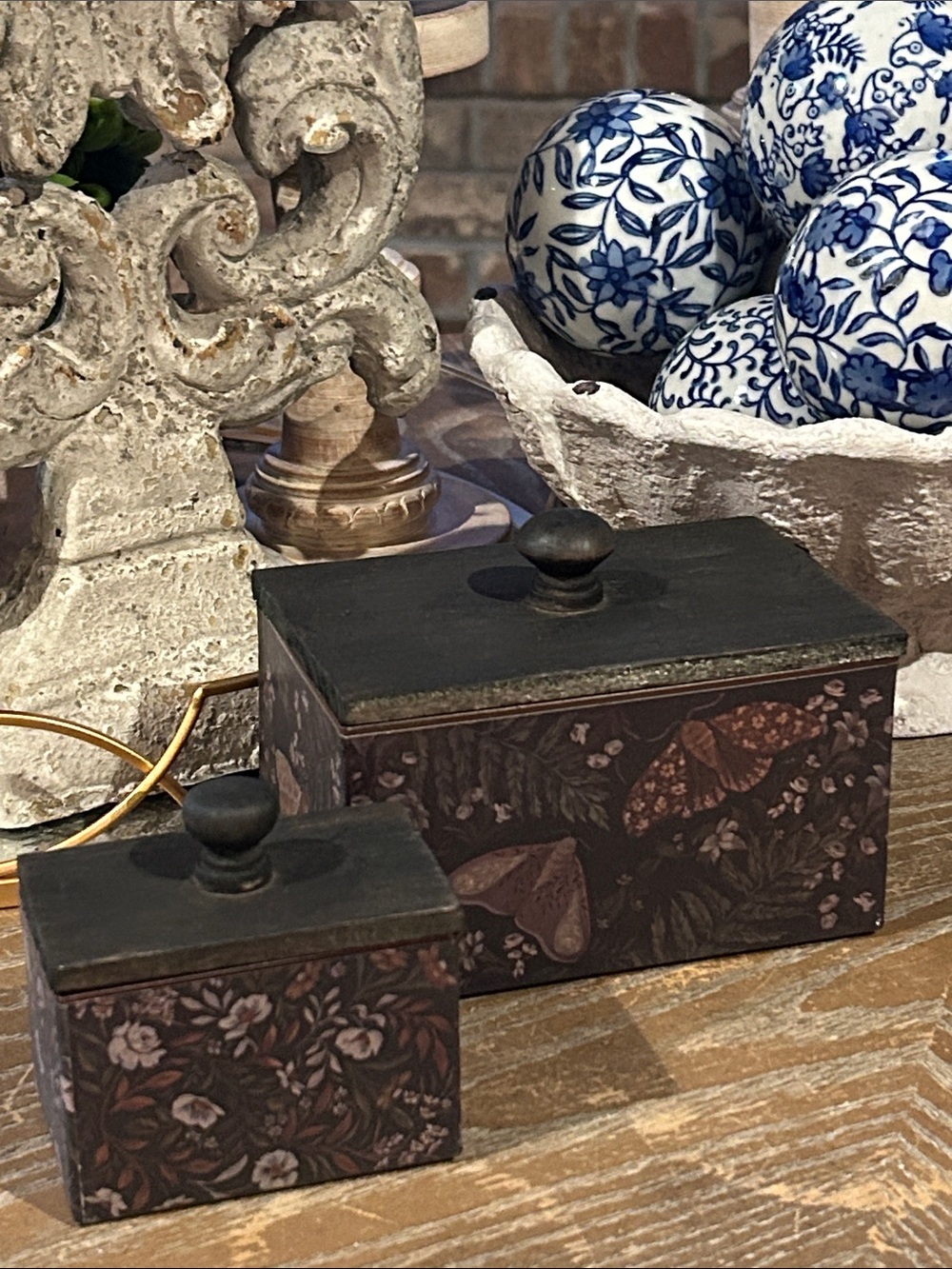 NEW! Gothic Vintage Inspired Black Floral & Moth Metal & Wood Storage Boxes